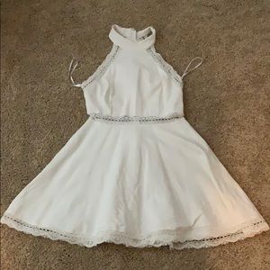 White high neck dress with lace